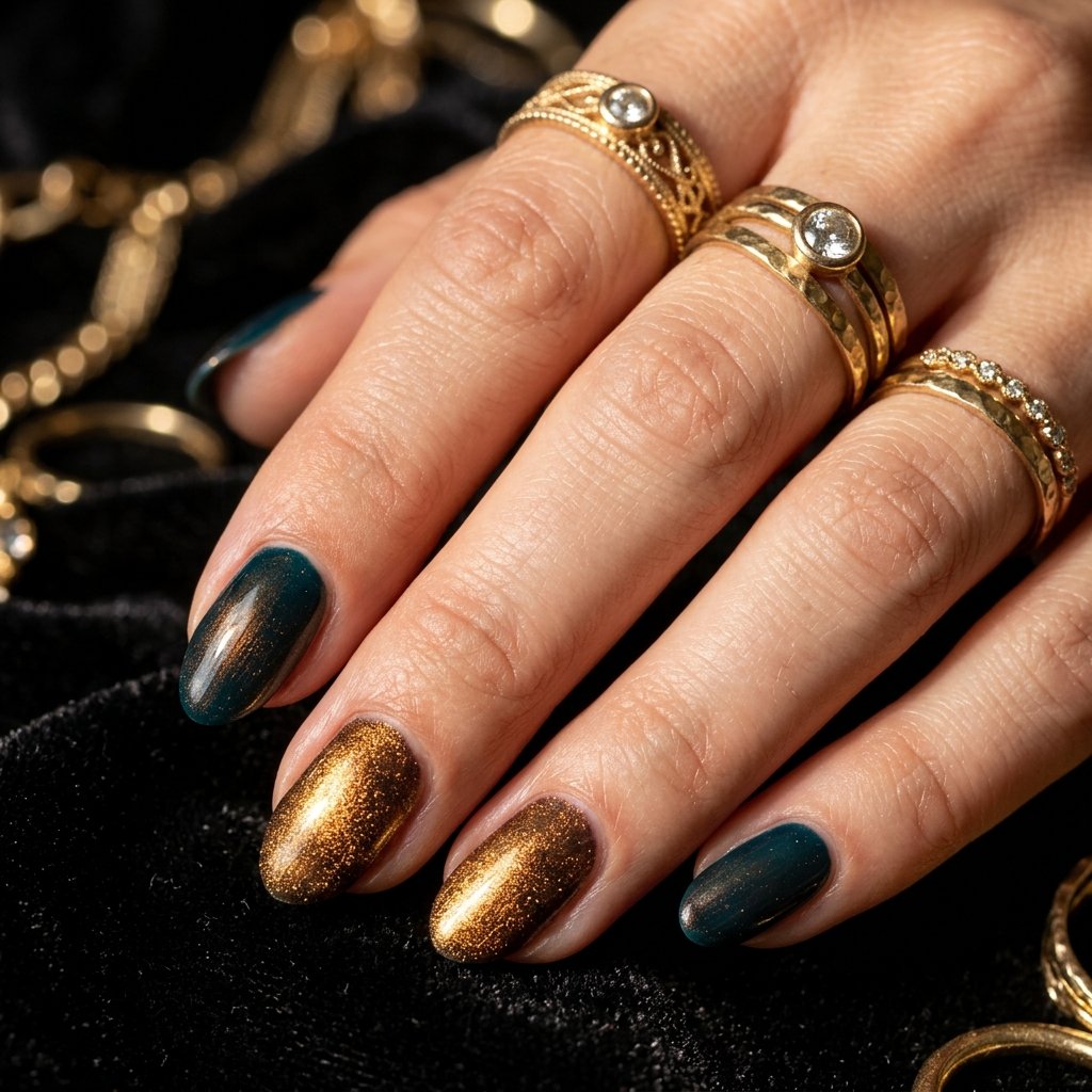 34 Best Dark Teal Nails Ideas: Elegant Colors to Try Now 20 Rich Bronze Undertone Shimmer