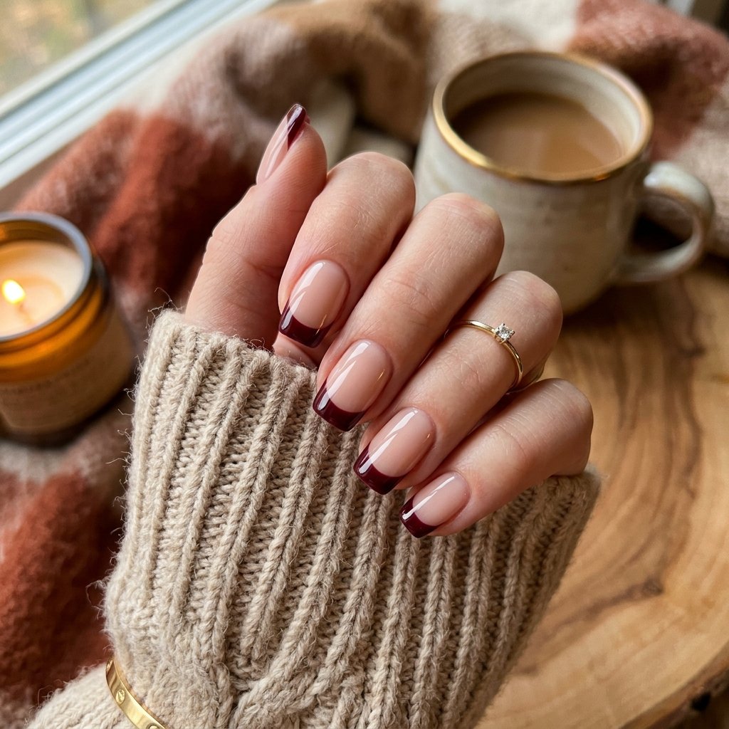 35 Fall French Tip Nails Ideas That Are Trending This Autumn Season 2026 3 Burgundy French Tip Nails