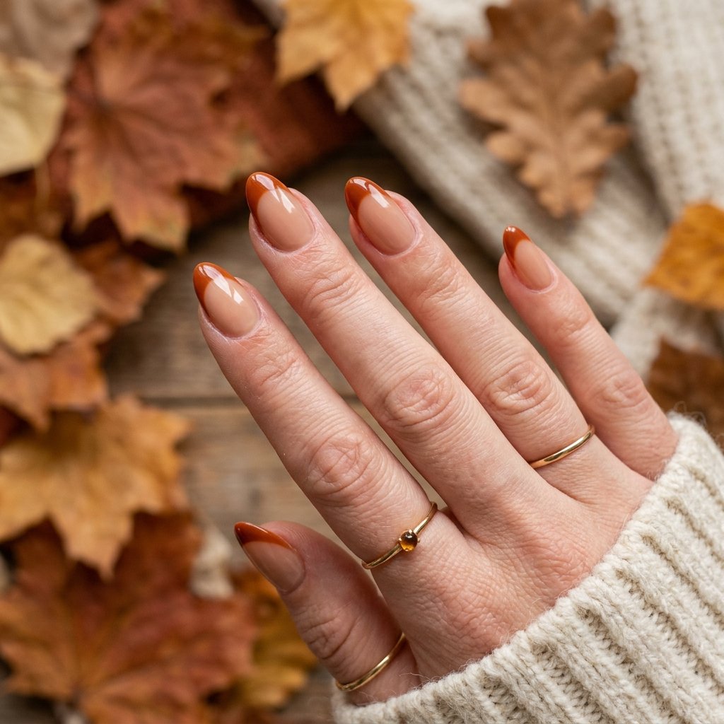 35 Fall French Tip Nails Ideas That Are Trending This Autumn Season 2026 2 Burnt Orange French Tip Nails