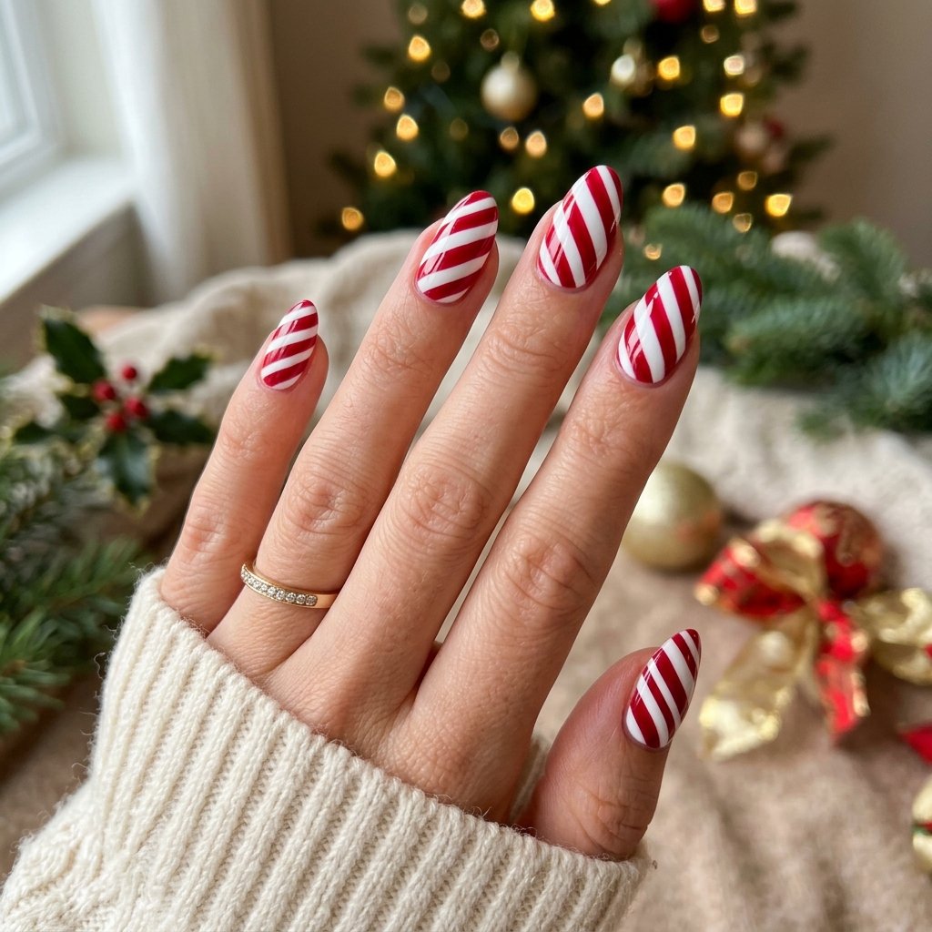 35 Red and White Christmas Nails Ideas to Inspire Your Holiday Look 4 Candy Cane Christmas Nails