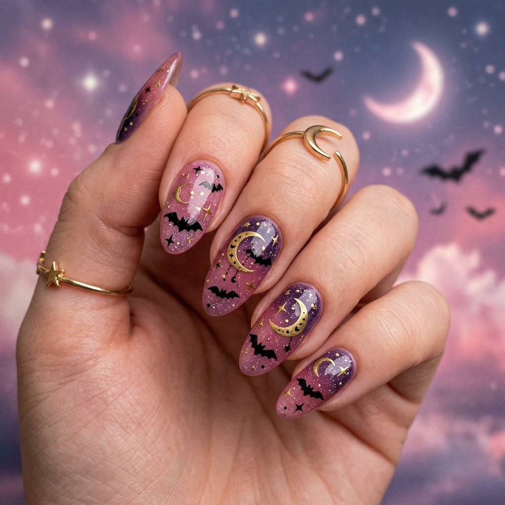 Celestial Moon and Bat Art