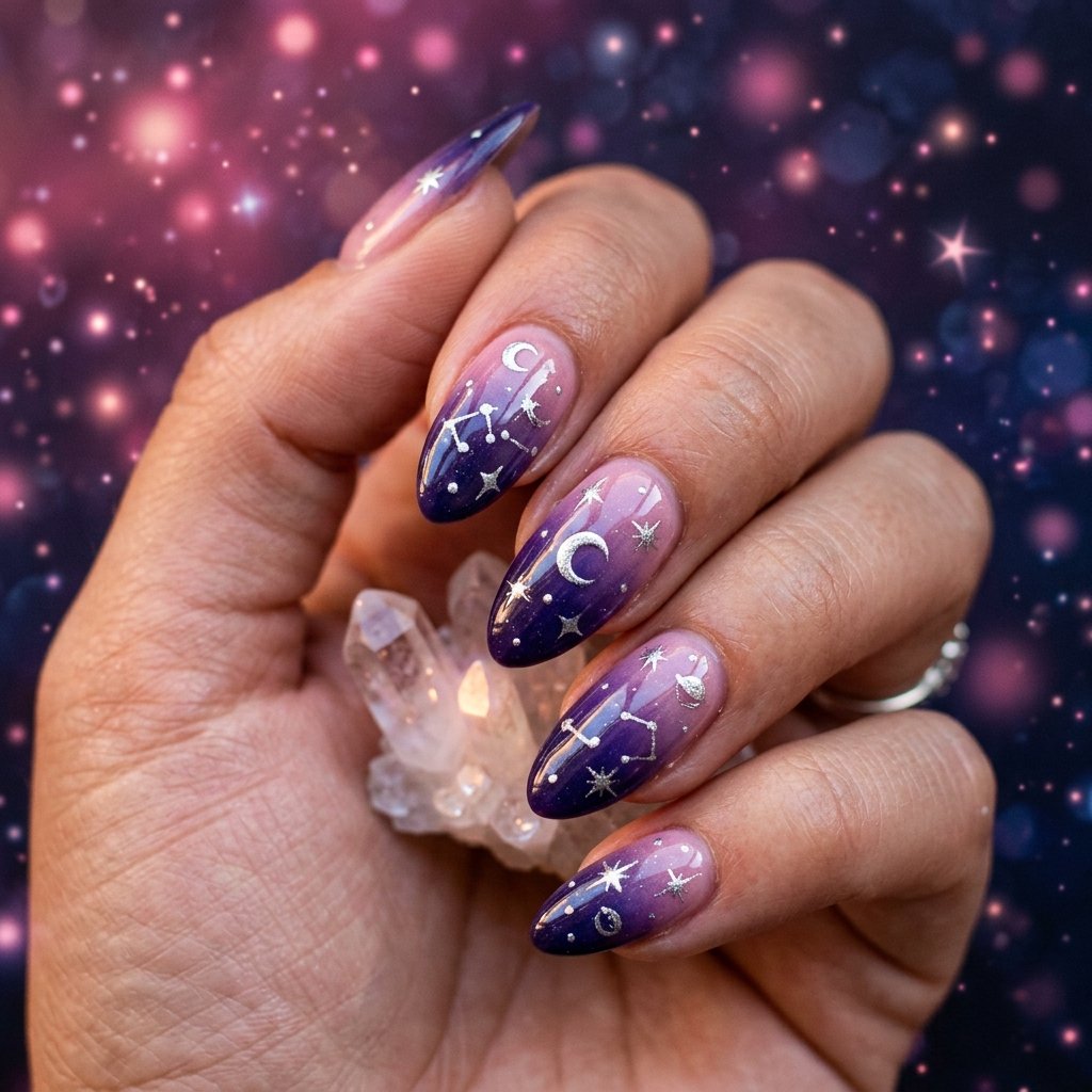 Celestial Starry Sunset Ombre Nails