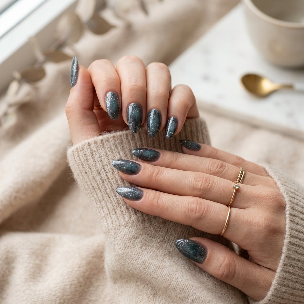 34 Best Dark Teal Nails Ideas: Elegant Colors to Try Now 33 Modern Almond Shape Charcoal Twinkle