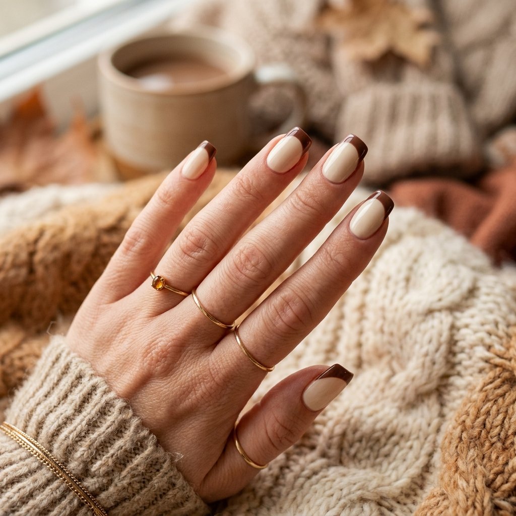 35 Fall French Tip Nails Ideas That Are Trending This Autumn Season 2026 6 Brown French Tip Nails