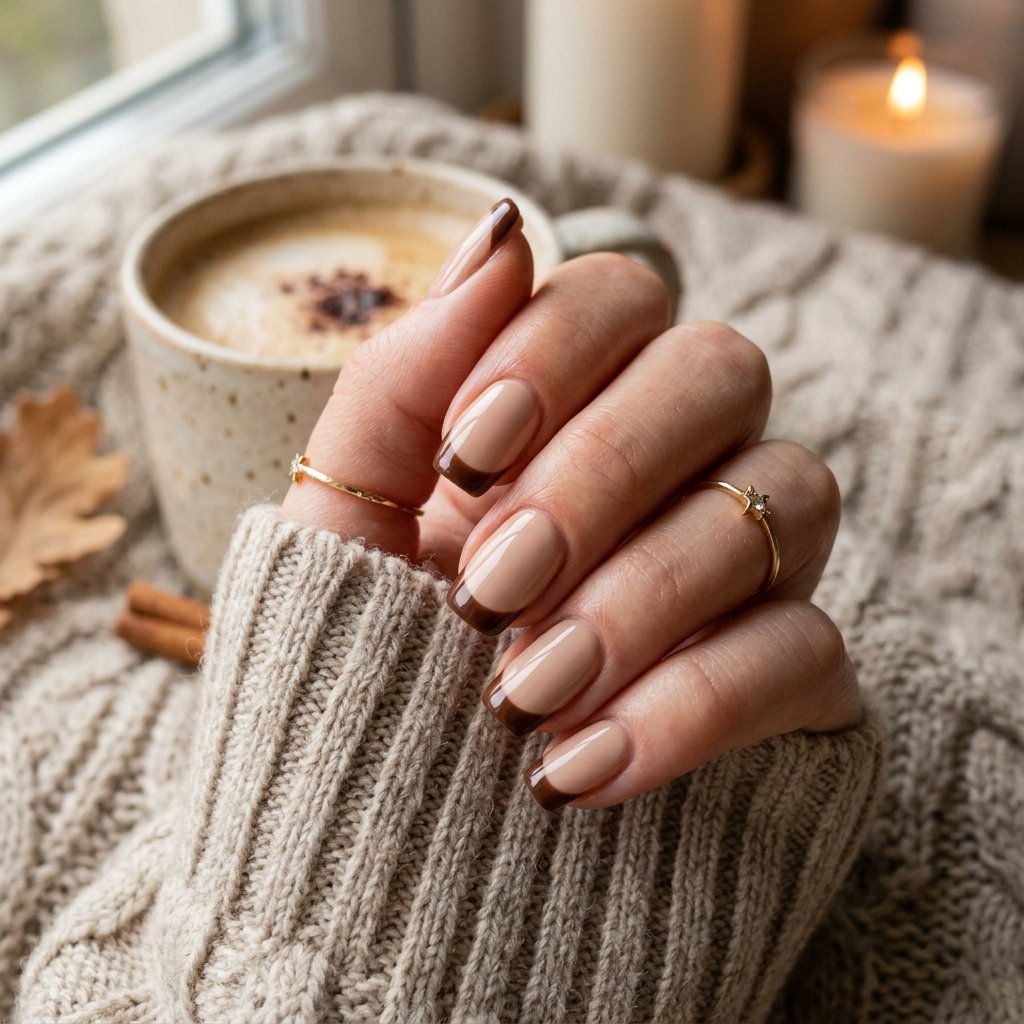 35 Fall French Tip Nails Ideas That Are Trending This Autumn Season 2026 12 Chocolate Brown French Tip Nails