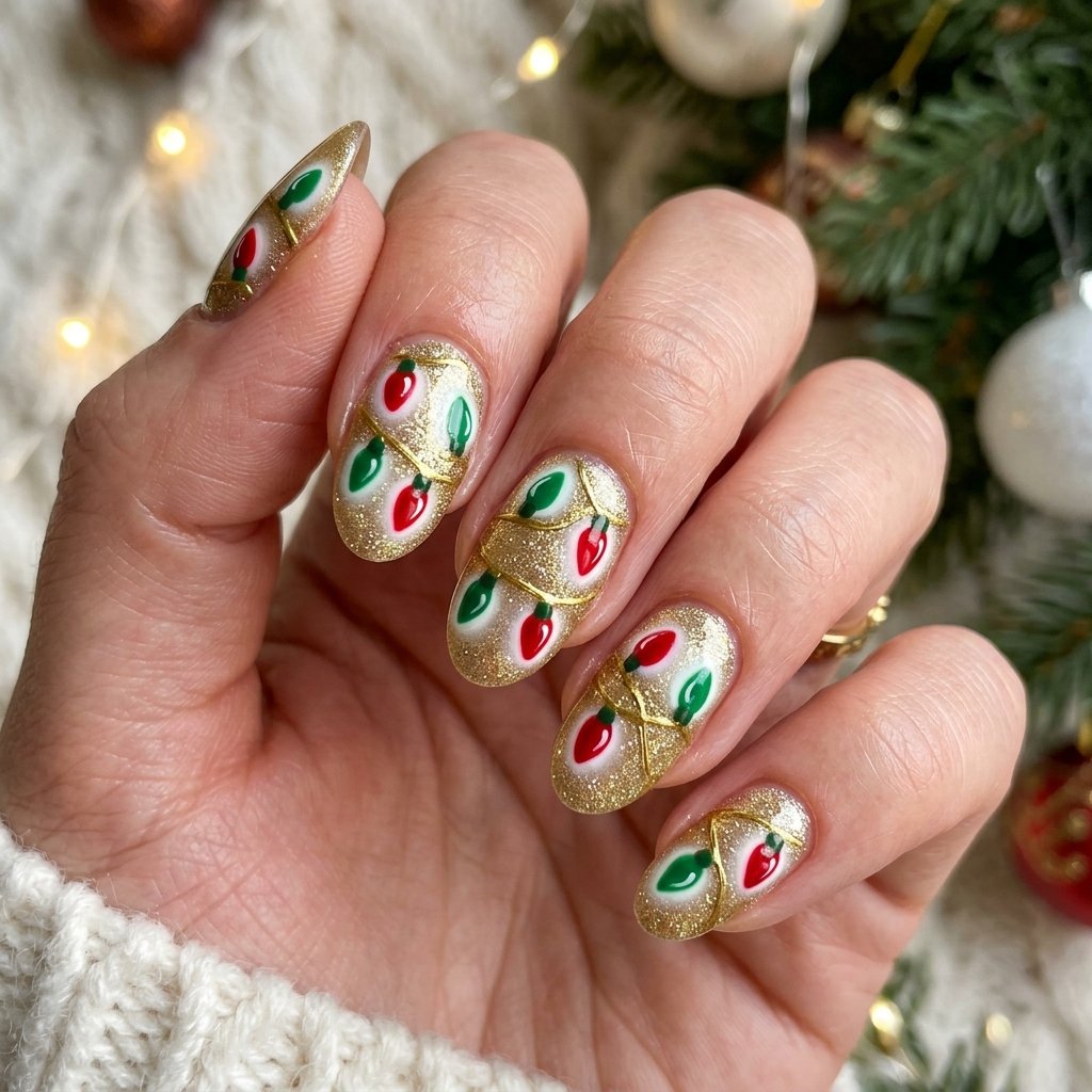 Red and Green Light Strand Nail Designs