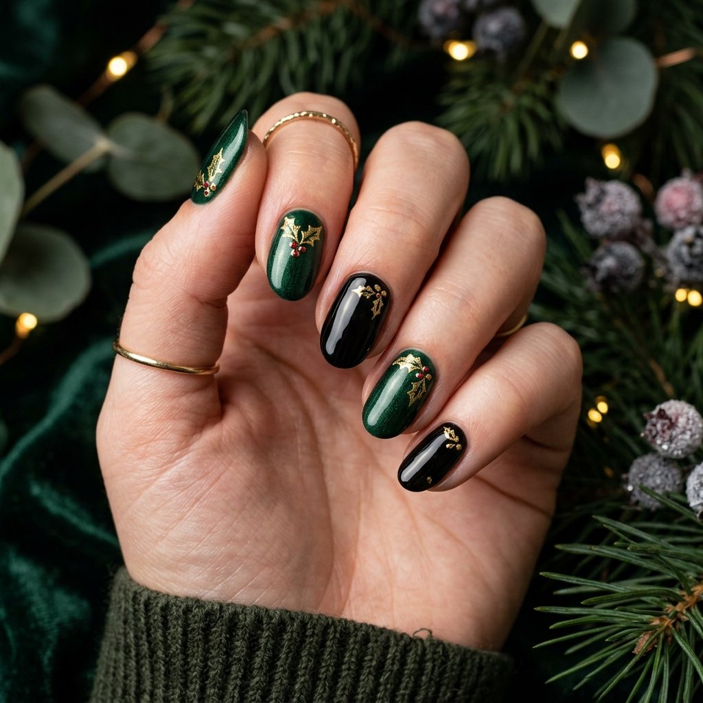 Black and Green Christmas Nails