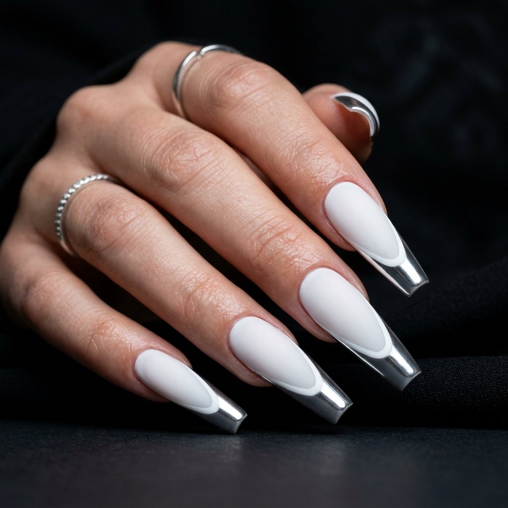 35 Top Most Viral Double French Tip Nails of the Season 2026 26 Chrome Finish Double Tips
