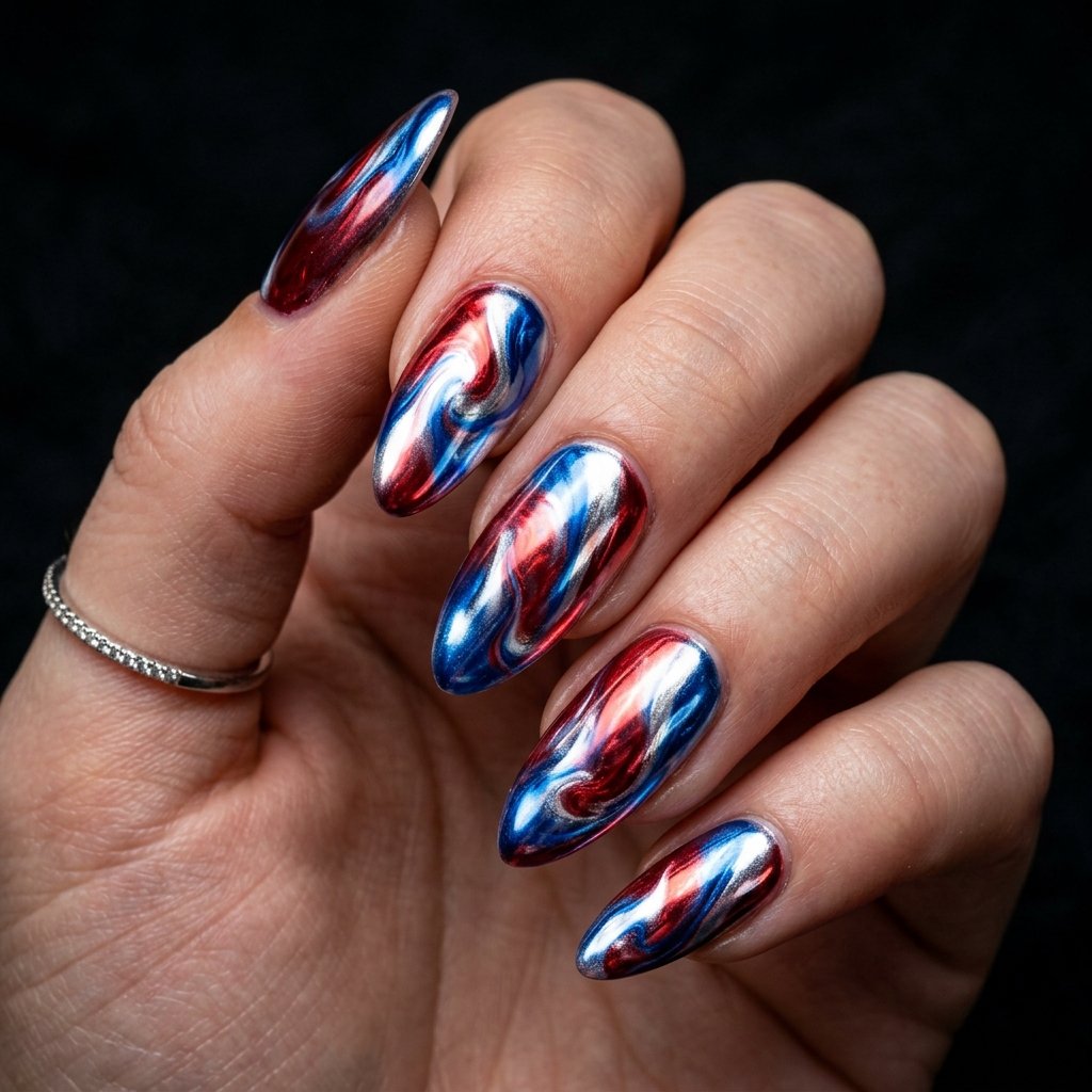 Chrome Patriotic Nail Ideas