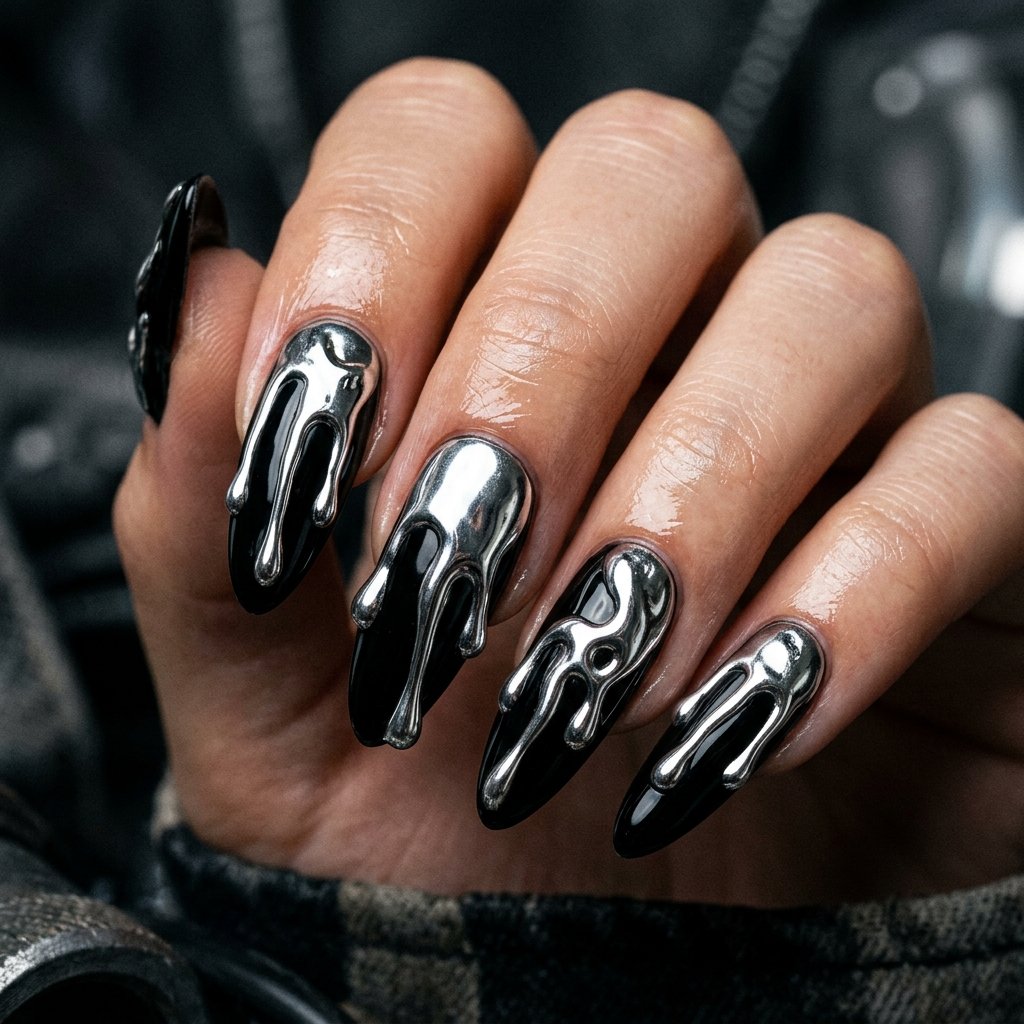 Chrome Silver Melting Effect over Jet Black