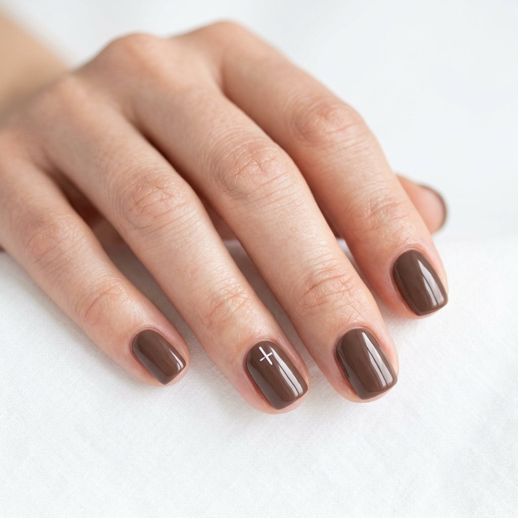 35 Trendy Brown and White Nails Ideas for a Flawless Manicure 2026 22 Short Brown and White Nails with Clean Minimalist Look