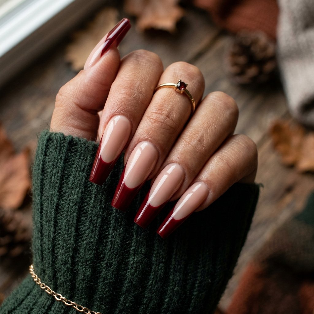 35 Fall French Tip Nails Ideas That Are Trending This Autumn Season 2026 22 Coffin Fall French Tip Nails