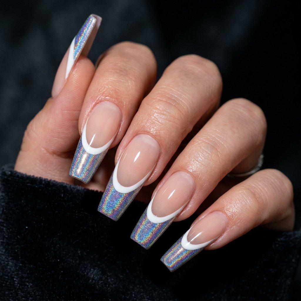 35 Top Most Viral Double French Tip Nails of the Season 2026 35 Holographic Finish Double Tips