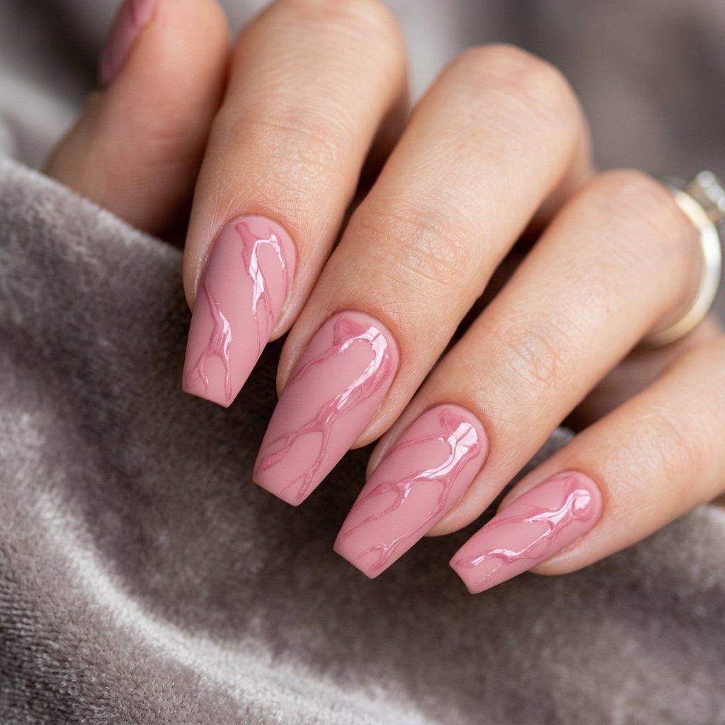 Matte Base with Glossy Pink Veins Style Idea