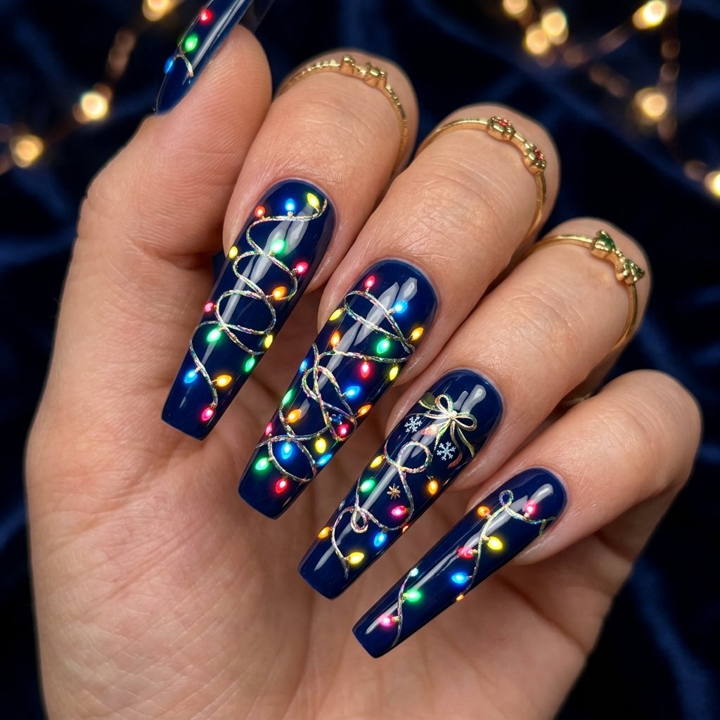 Coffin Shape Holiday Light Nail Designs