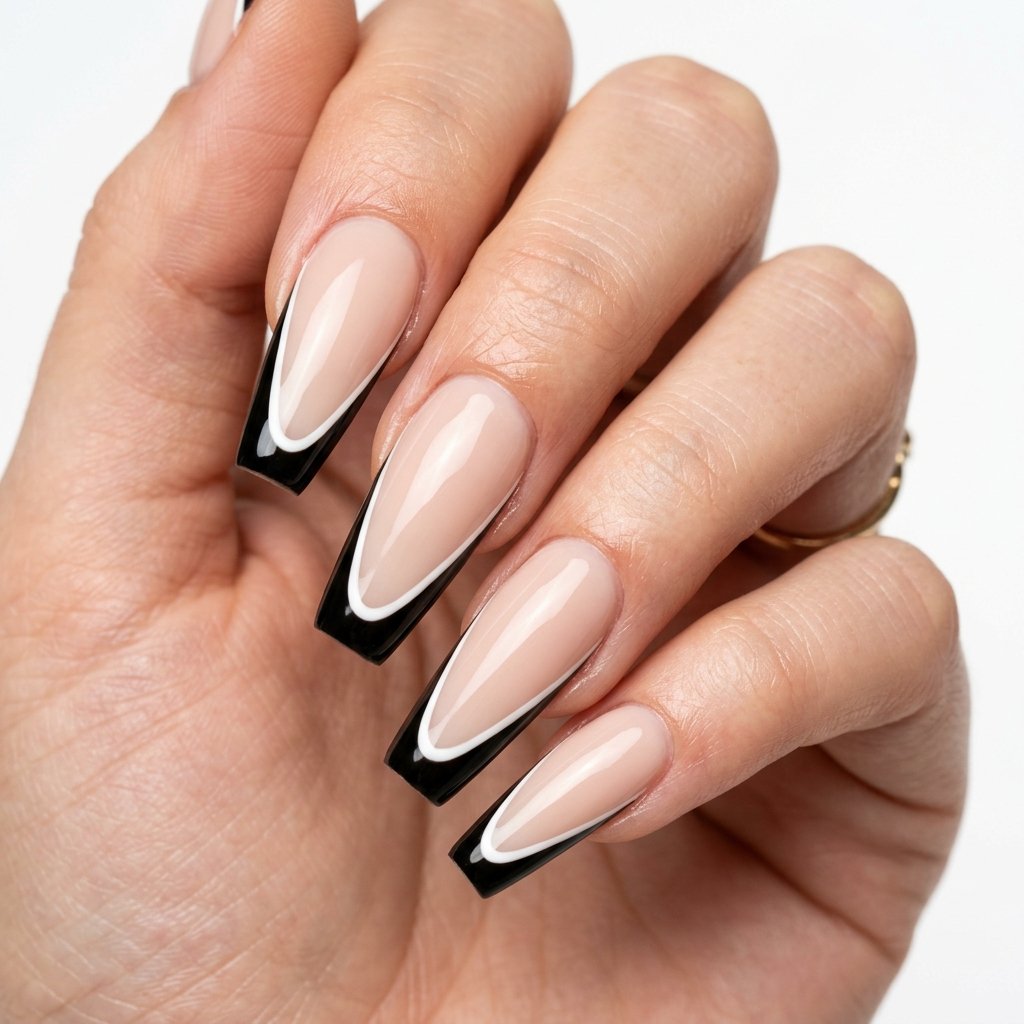 35 Top Most Viral Double French Tip Nails of the Season 2026 3 Black and White Stacked Tips