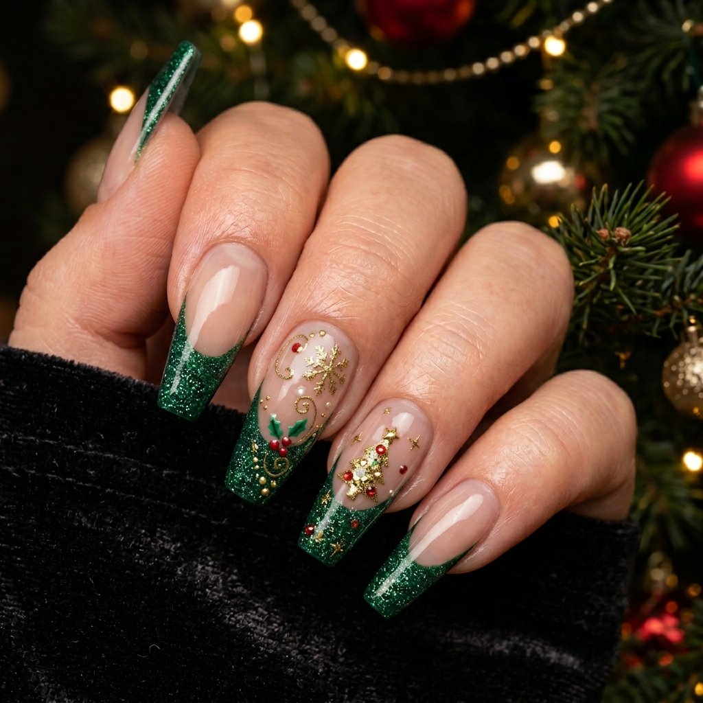 Christmas and Holiday Green Nail Art