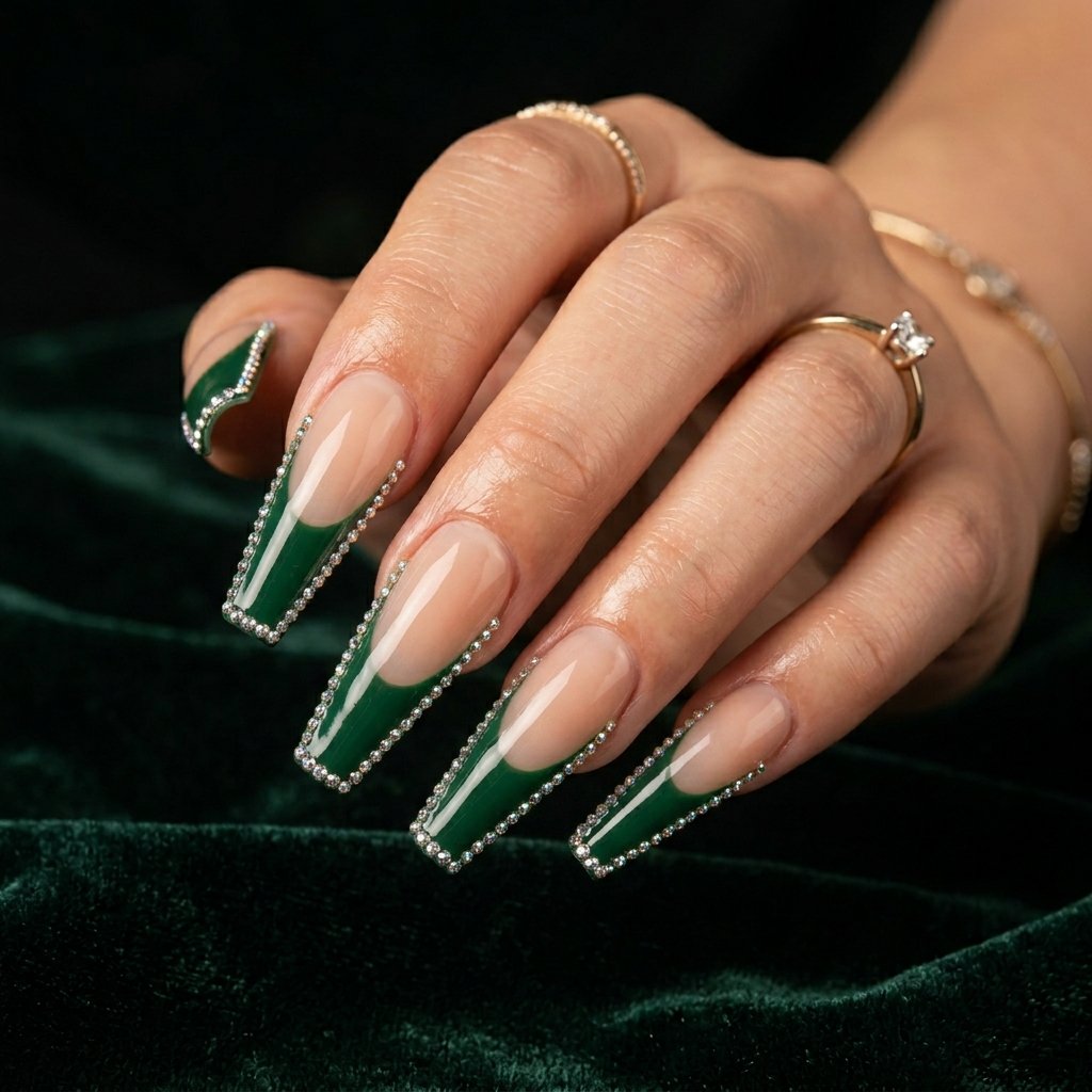 Green Tips with Rhinestone Accents