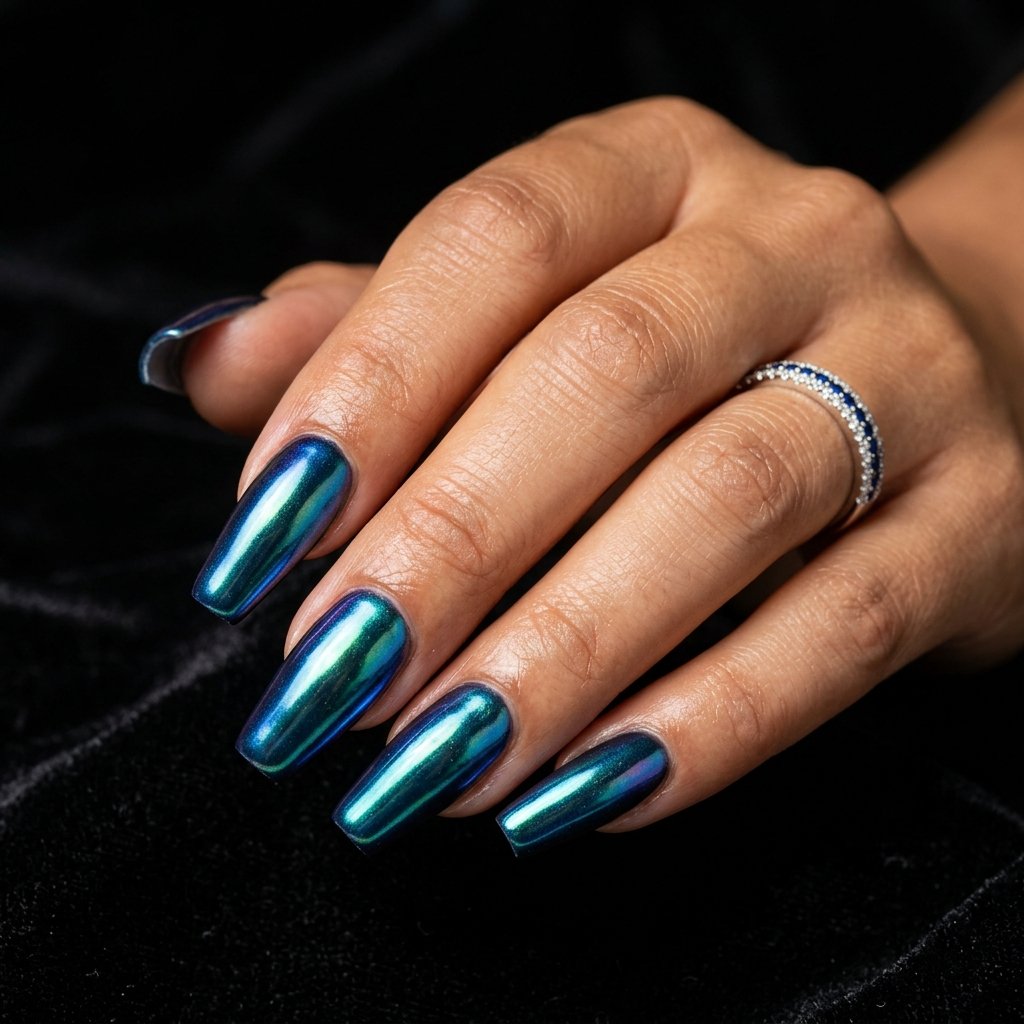 35 Best Green Summer Nails for a Bold Warm Season 2026 27 Peacock Green Nail Design