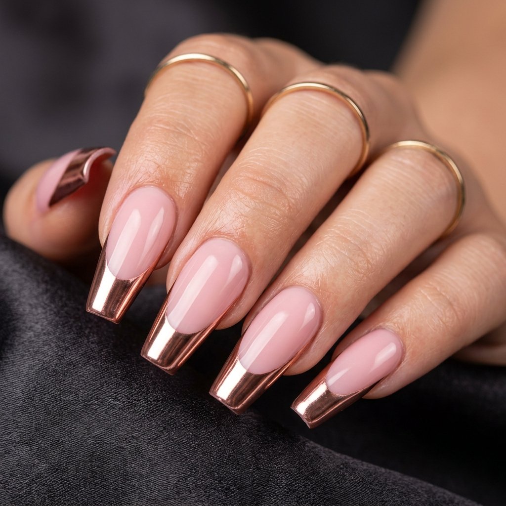 Chrome Tips on Pink Nails