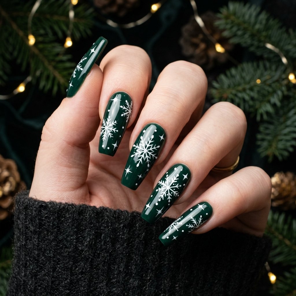 Green and White Christmas Nail Ideas
