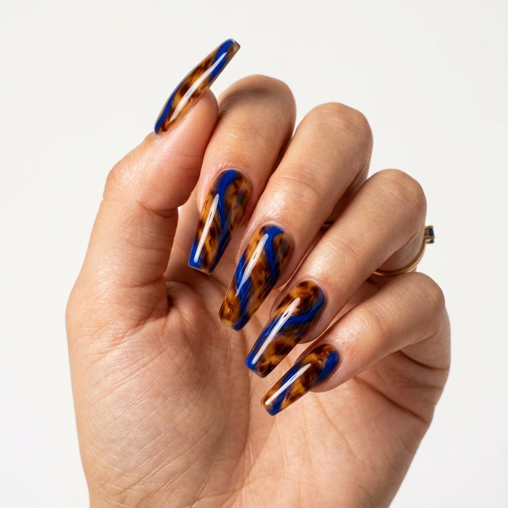 35 Cobalt Blue Nails: Bold, Beautiful and On Trend 2026 31 Cobalt Blue Tortoiseshell Nails