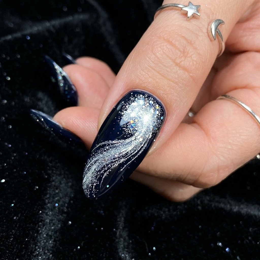 32 Galaxy Nails Ideas: Master the Aesthetic of the Cosmos 18 Comet Tail Shimmer Design