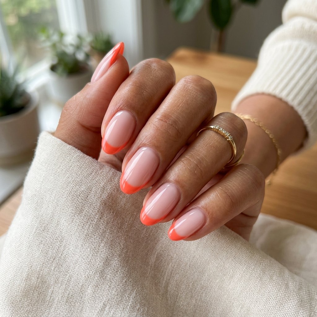 Bright Coral French Tips