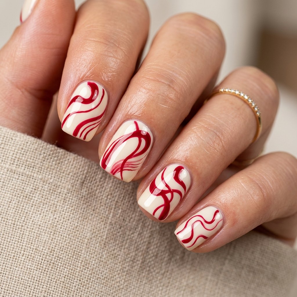 Red Swirl Abstract Nail Designs