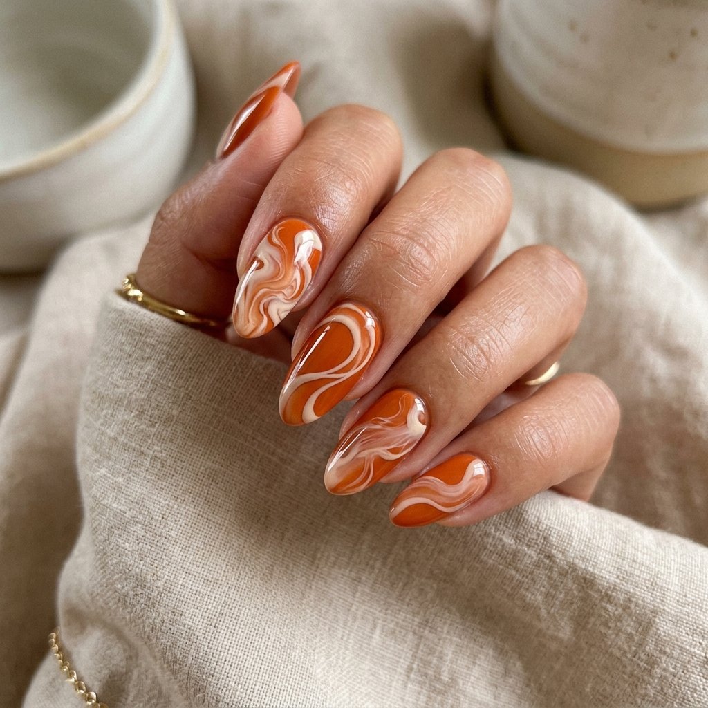 Cream and Orange Swirl Design