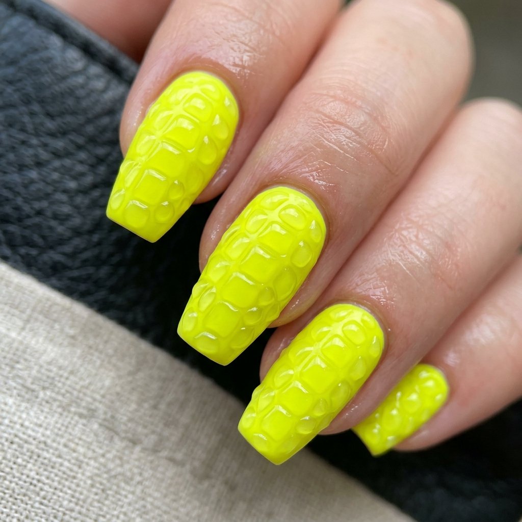35 Fresh neon yellow nails Ideas for Your Summer Wardrobe 15 Crocodile Print Texture Idea