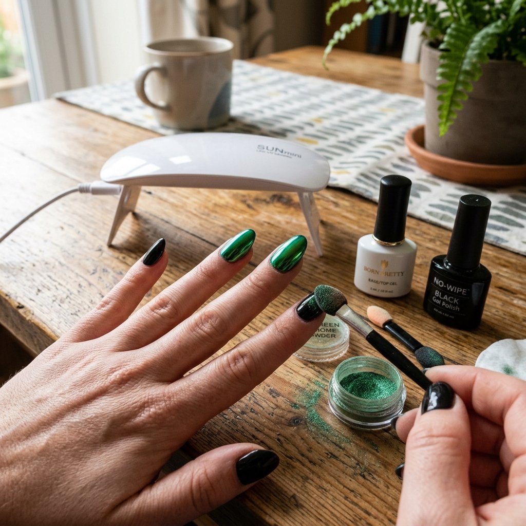 DIY Green Chrome Nails at Home