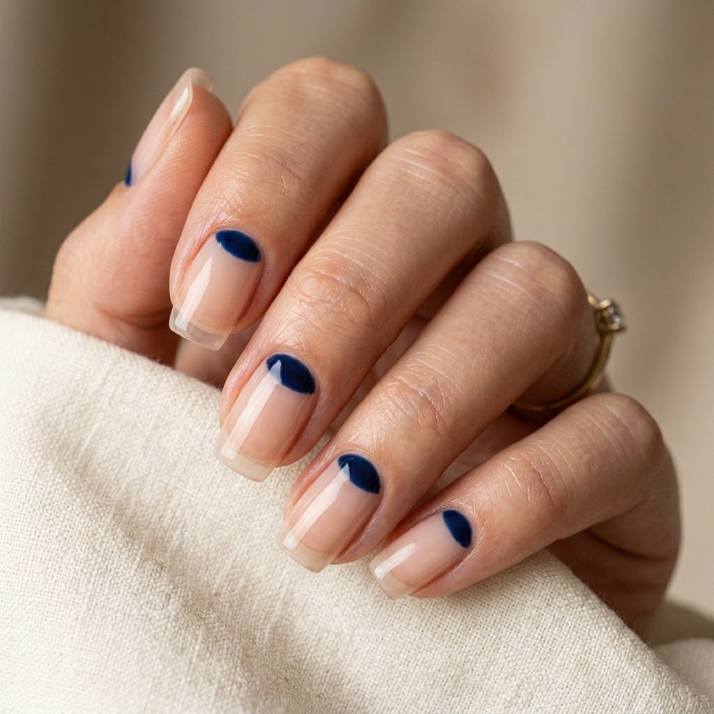 Dark Blue Reverse French Tip Nails
