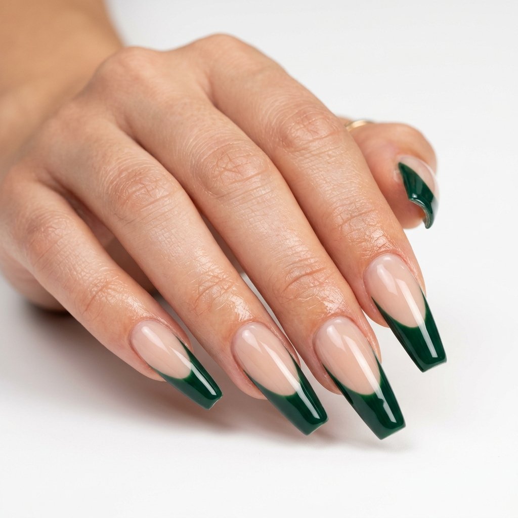 Acrylic Nails with a Green Tip