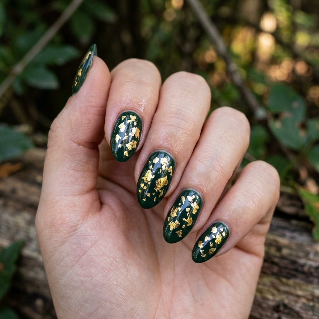 35 Stunning Forest Green Nails Ideas for a Chic Look 2026 4 Gold Foil Accents