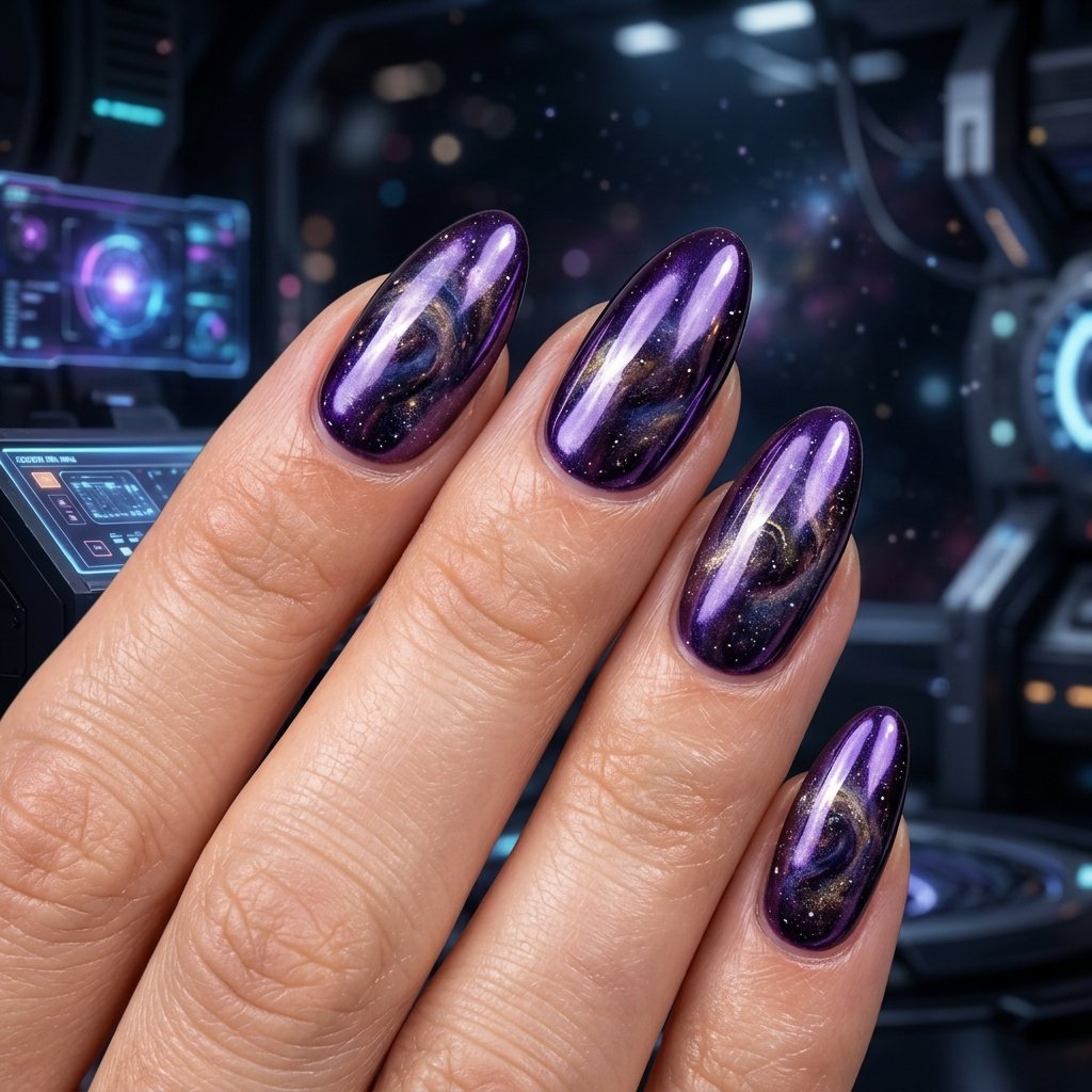 32 Galaxy Nails Ideas: Master the Aesthetic of the Cosmos 10 Galactic Chrome Shine Idea