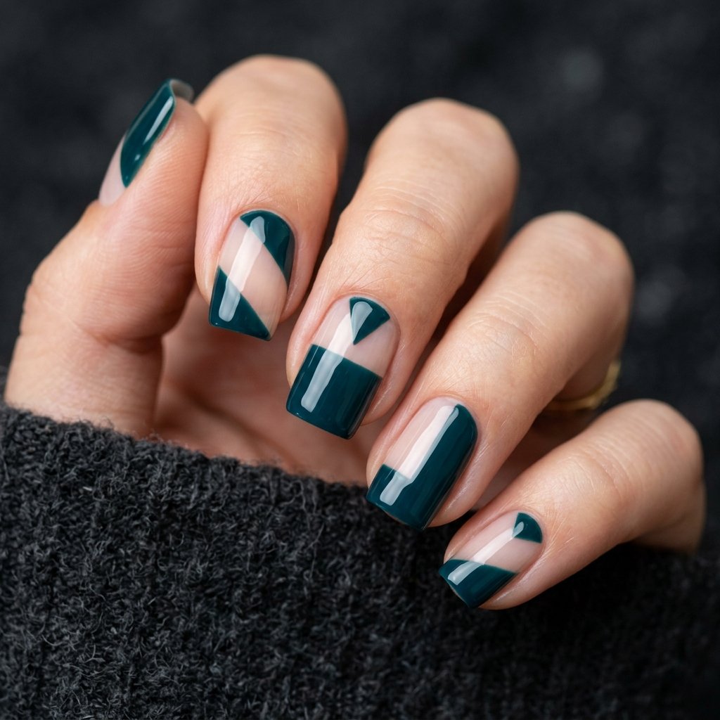 34 Best Dark Teal Nails Ideas: Elegant Colors to Try Now 9 Abstract Negative Space Minimalist
