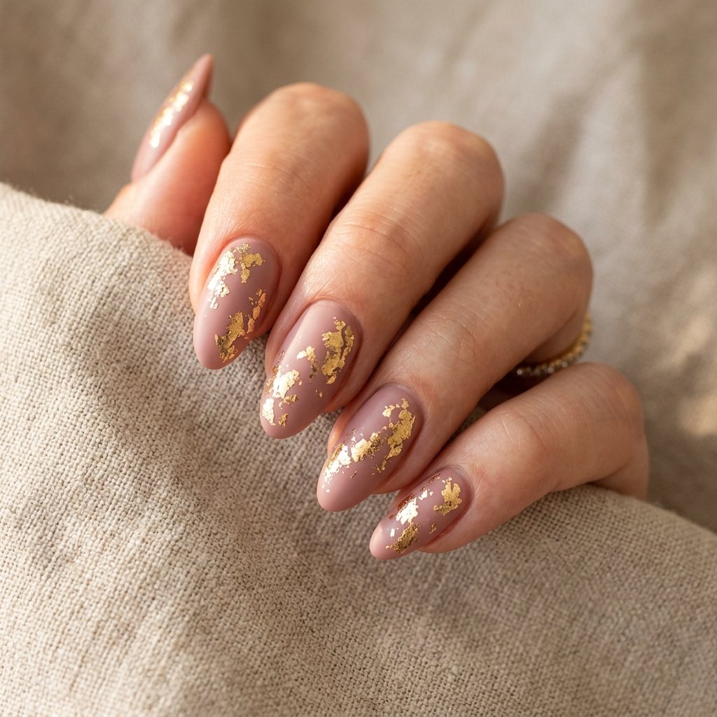 Dusty Rose and Gold Foil Nail Designs