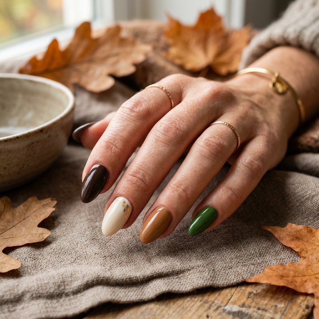 35 Best Green Fall Nails Ideas for Modern Autumn Style 35 Earthy Color Fusion