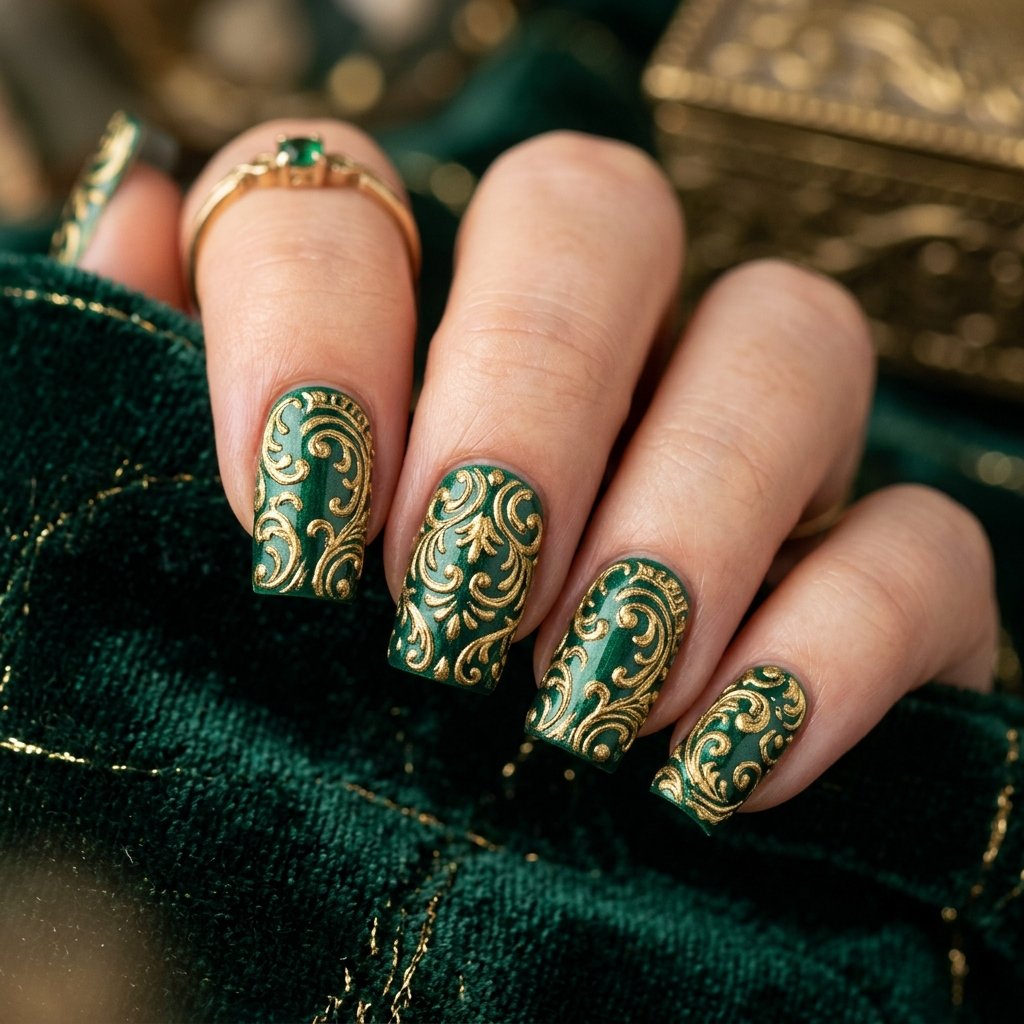 Vintage Emerald Brocade Style
