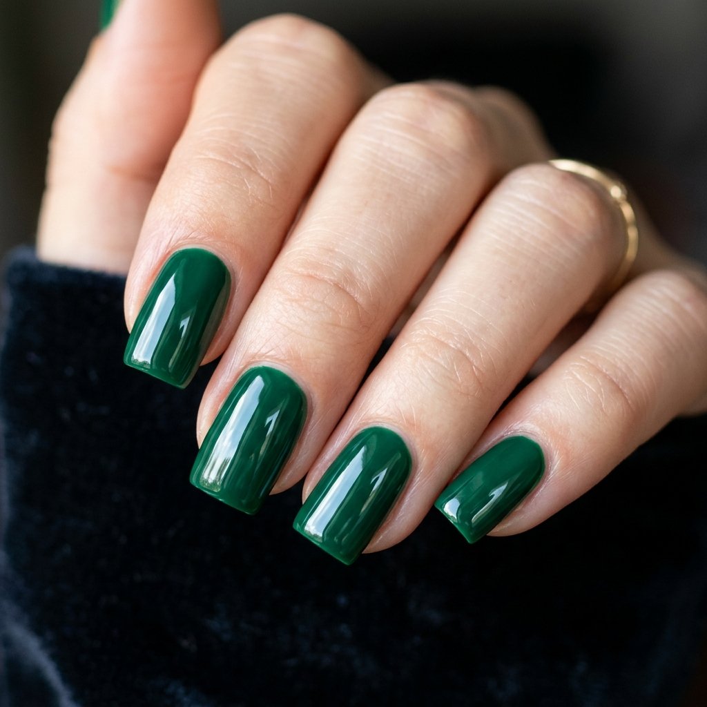 35 Stunning Forest Green Nails Ideas for a Chic Look 2026 3 Glossy Emerald Shine