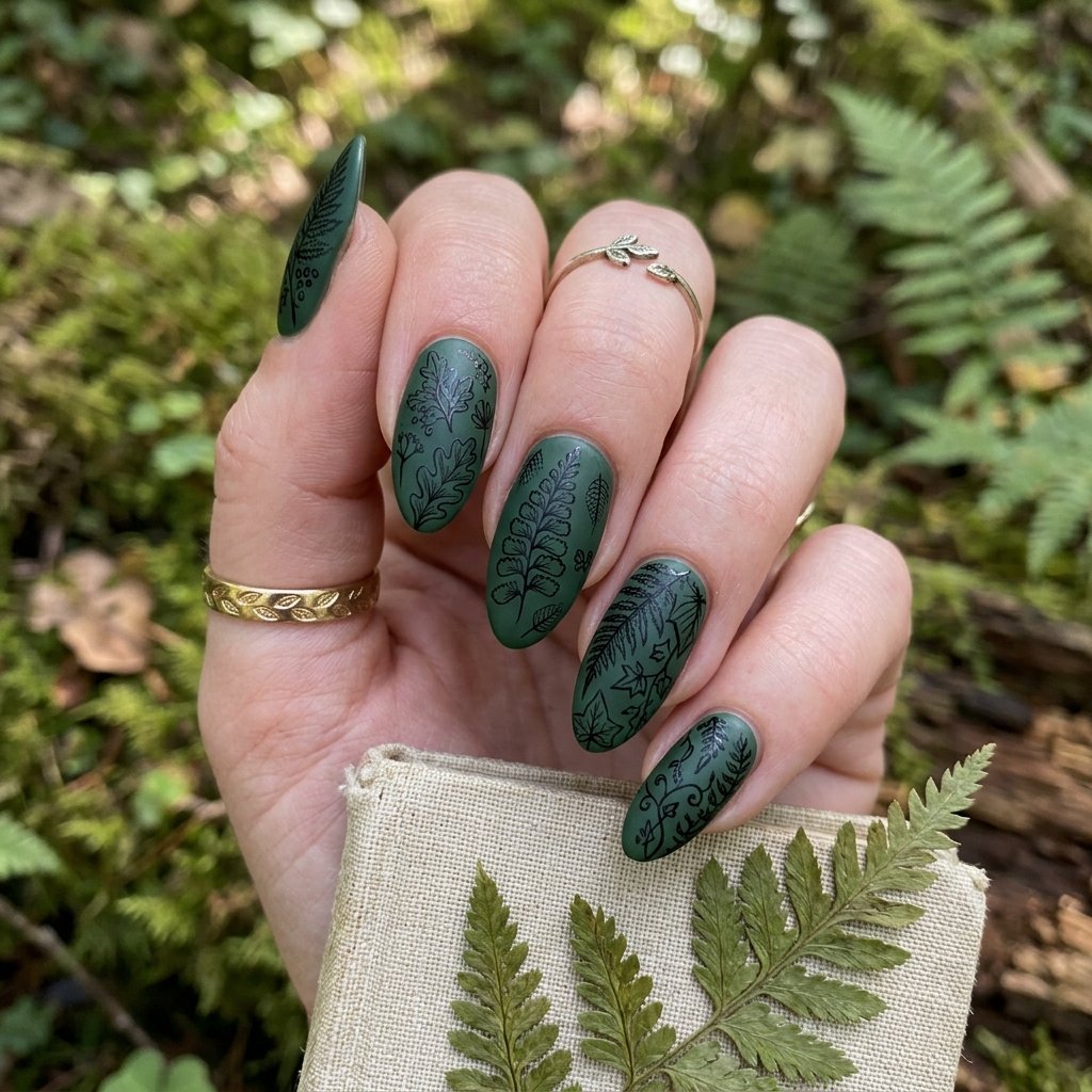 35 Stunning Forest Green Nails Ideas for a Chic Look 2026 31 Botanical Sketch Art