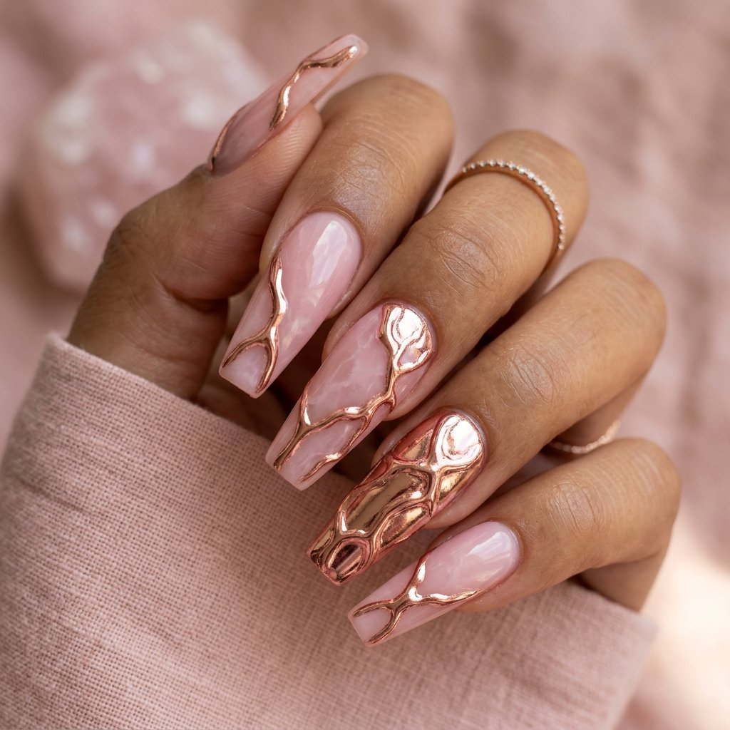 Liquid Chrome Veined Pink Quartz Design Idea