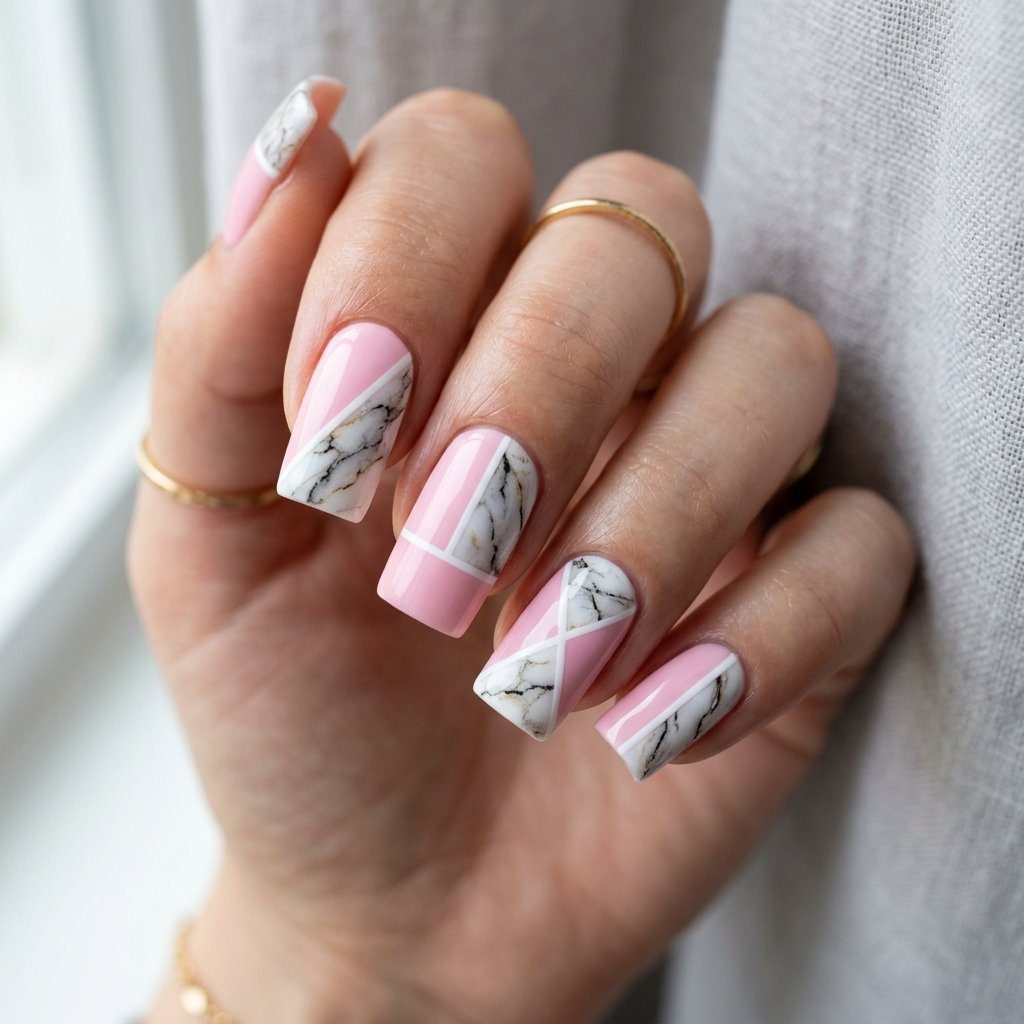 Geometric Color Blocked Marble Combination Idea