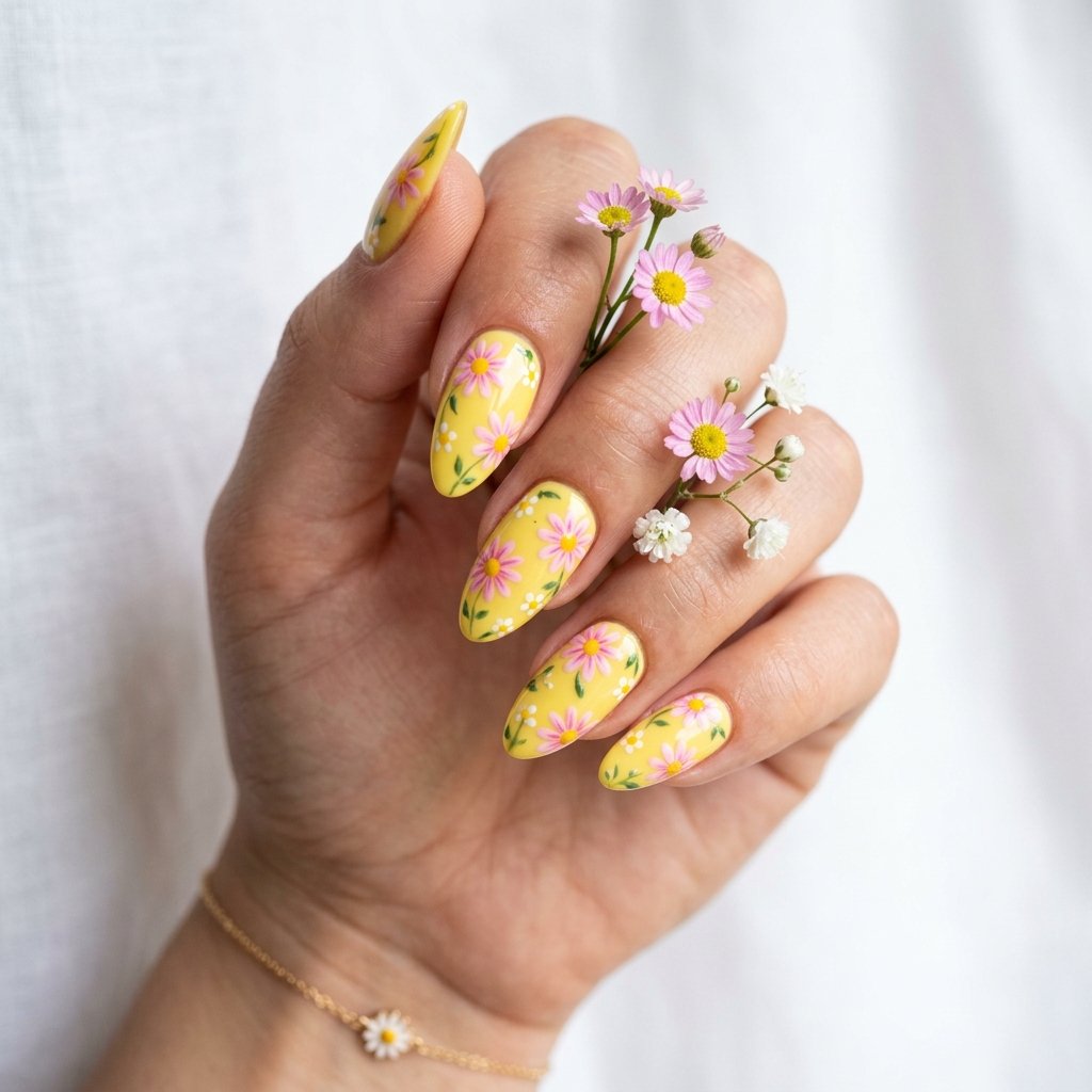 Bright Floral Summer Acrylic Nails