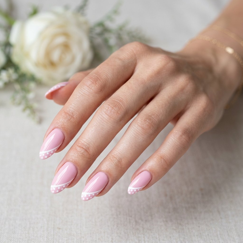 Diagonal Pink Dotted French Tips