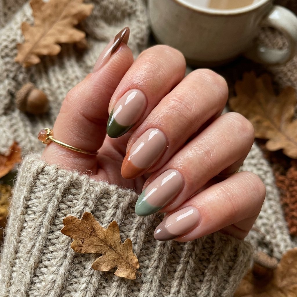 35 Fall French Tip Nails Ideas That Are Trending This Autumn Season 2026 16 Earthy Tone French Tip Nails