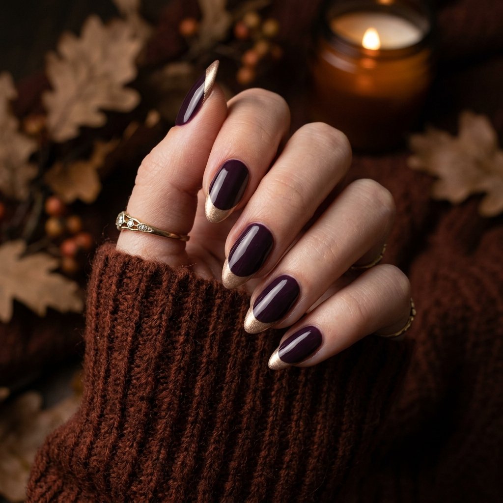 35 Fall French Tip Nails Ideas That Are Trending This Autumn Season 2026 35 Dark Base French Tip Nails for Fall