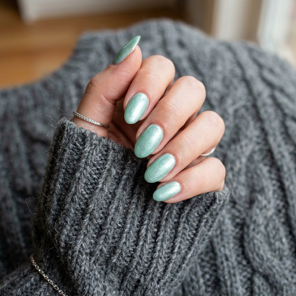35 Best Green Fall Nails Ideas for Modern Autumn Style 15 Mint Frost Twist
