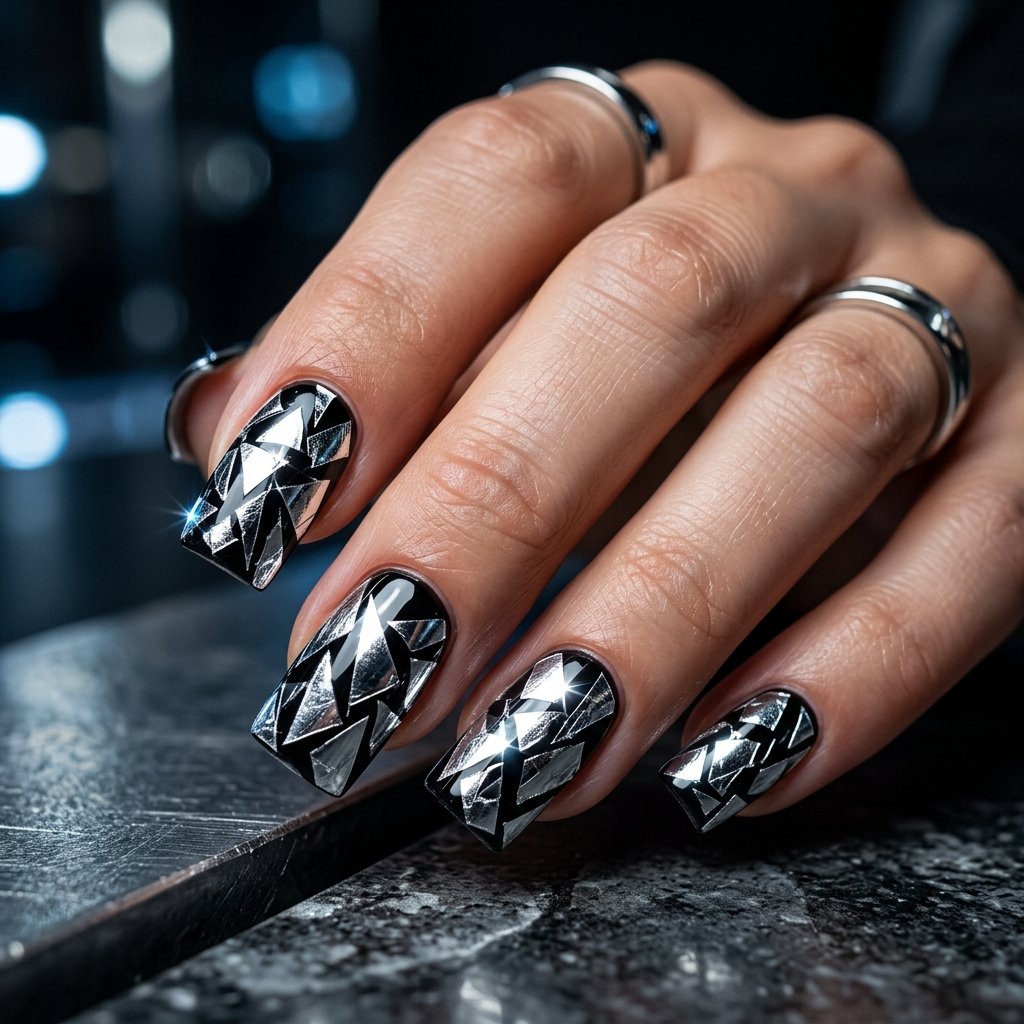 Futuristic Silver Foil and Black Negative Space